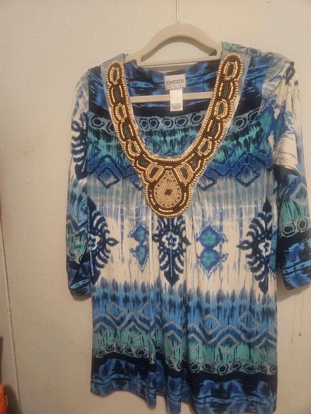Chico's Embellished Tunic with wood beaded.
