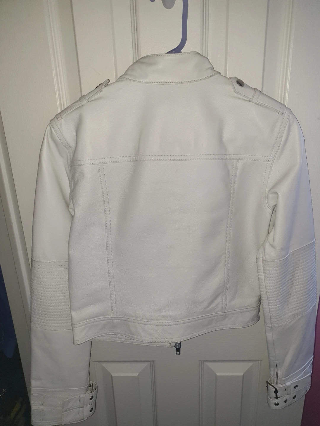 🧡 White Faux Leather Jacket size M - photo 2