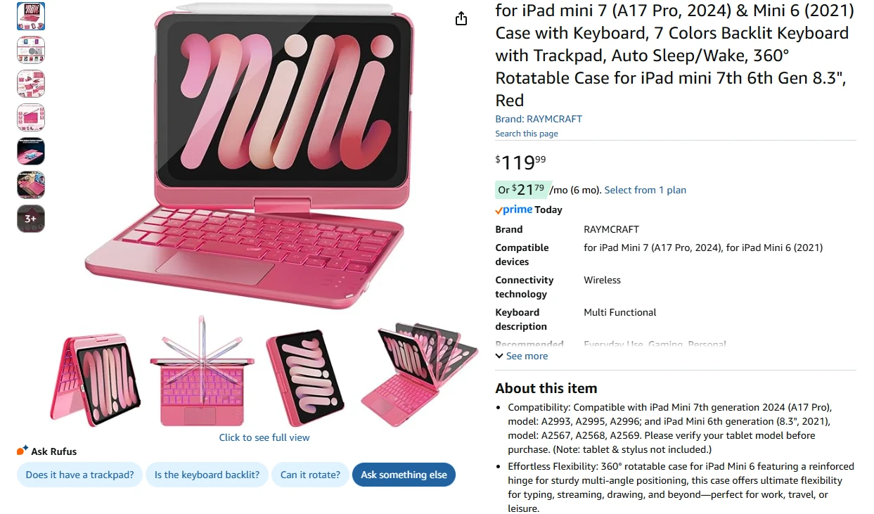 iPad mini 7 Case with Keyboard Pink - photo 2