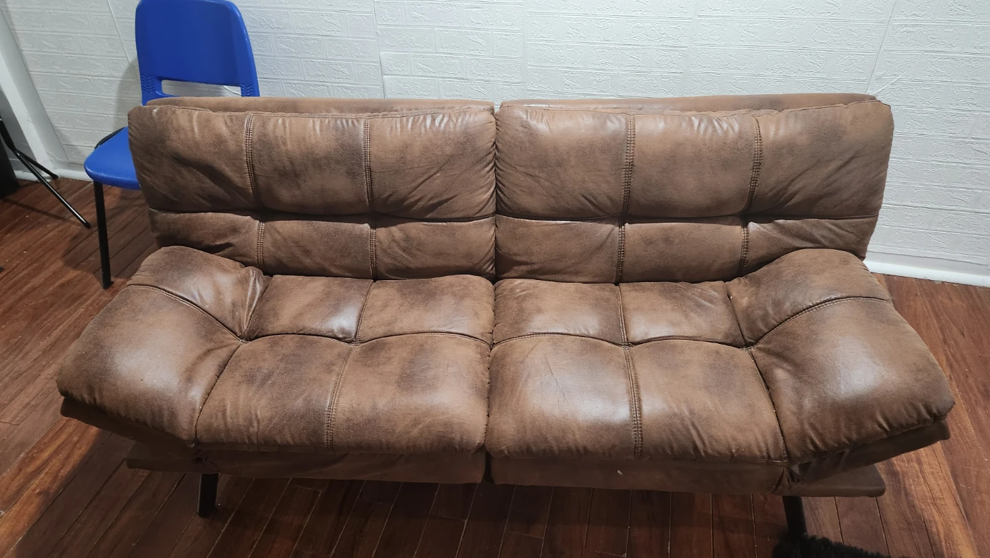 Brown Faux Leather Futon Sofa Bed - photo 2