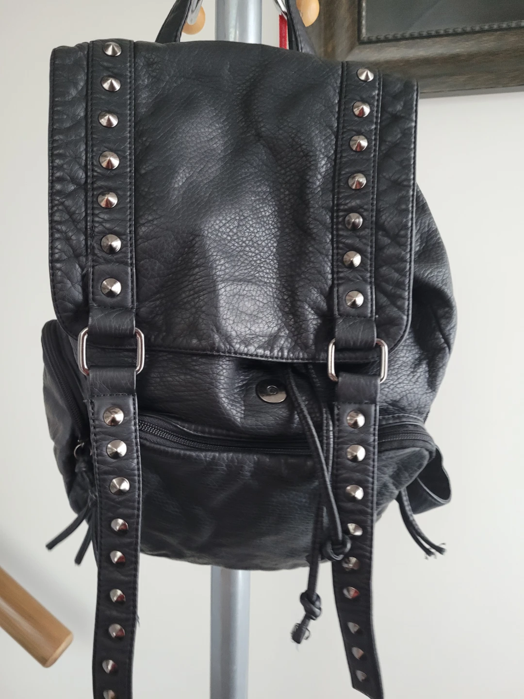 Black Faux Leather Studded Backpack