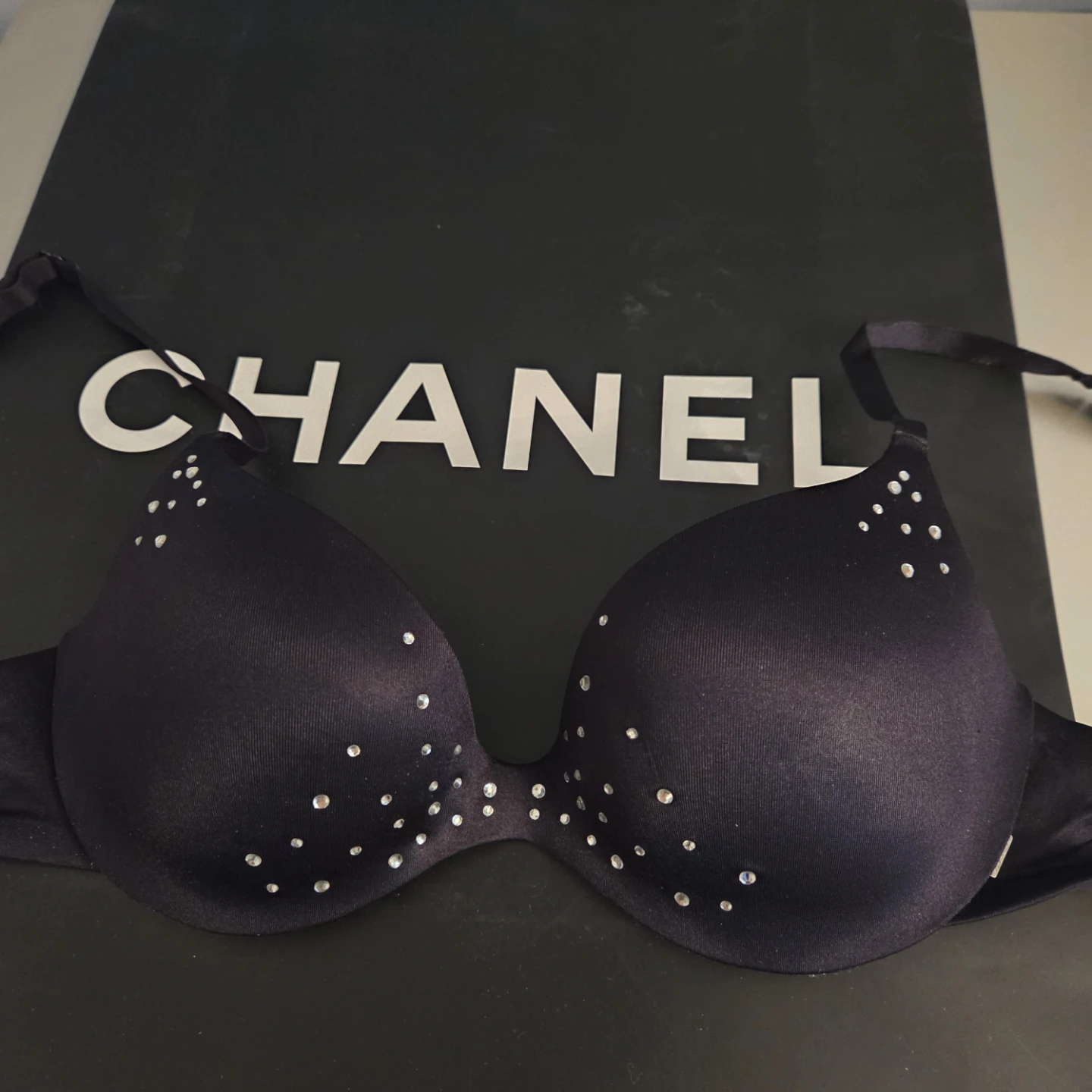 Black Bra with Rhinestone Embellishments