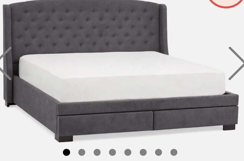 Dark Grey Upholstered Wingback Bed Frame with Storage Drawers