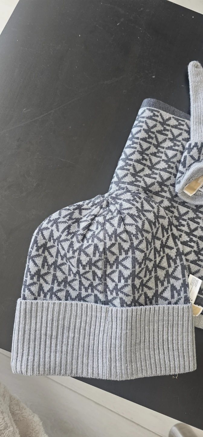 Michael Kors Grey MK Logo Scarf, Gloves, and Beanie Set - photo 2
