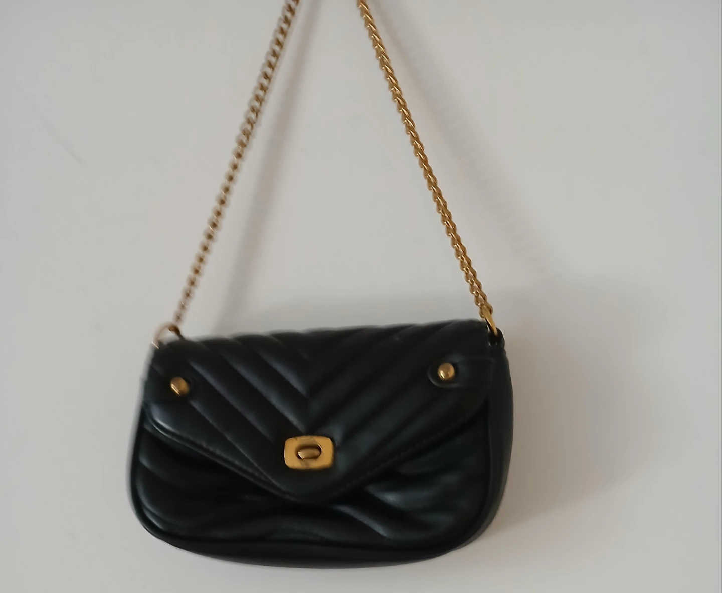 Black Quilted Shoulder Bag with Detachable Coin Pouch - photo 2