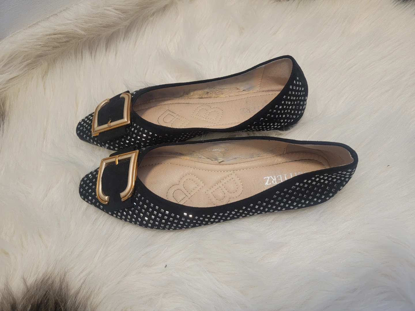 Black Embellished Ballet Flats with Gold Buckle size 40
