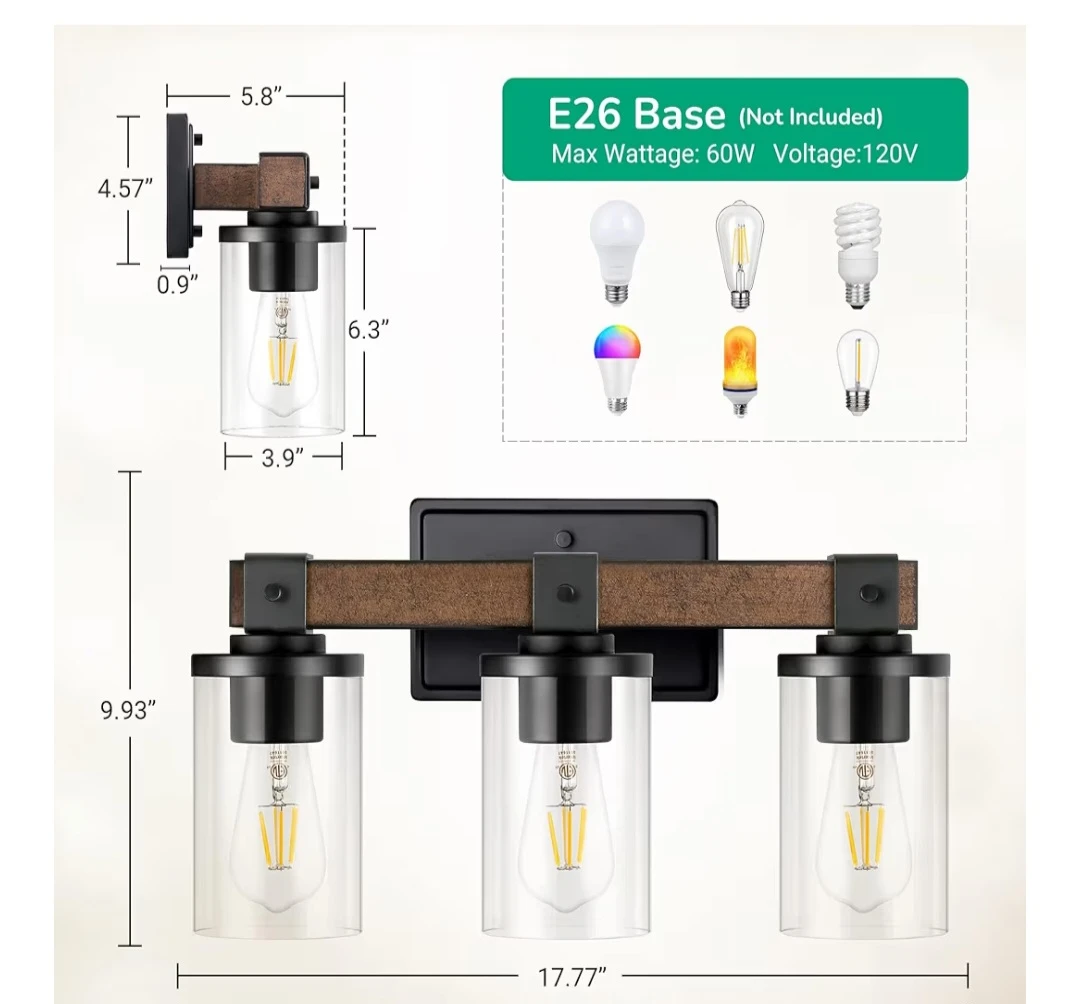 3-Light Vanity Light Fixture with Wood-like Grain - photo 4