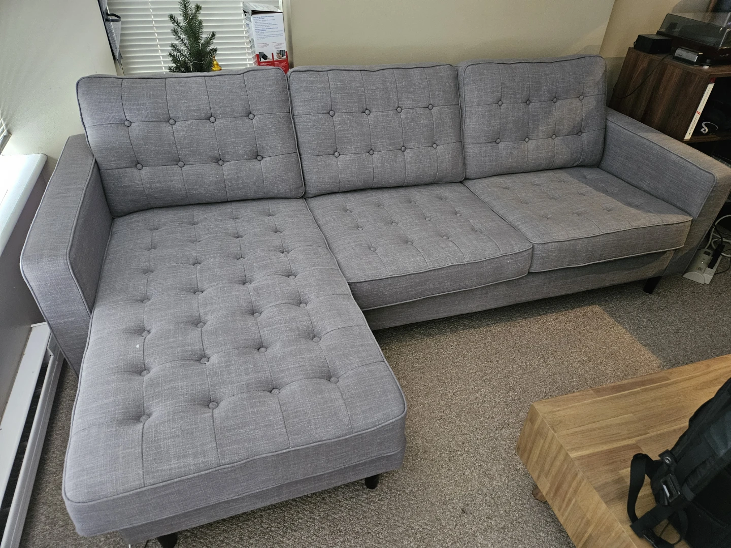 Structube: Grey Tufted Sectional Sofa