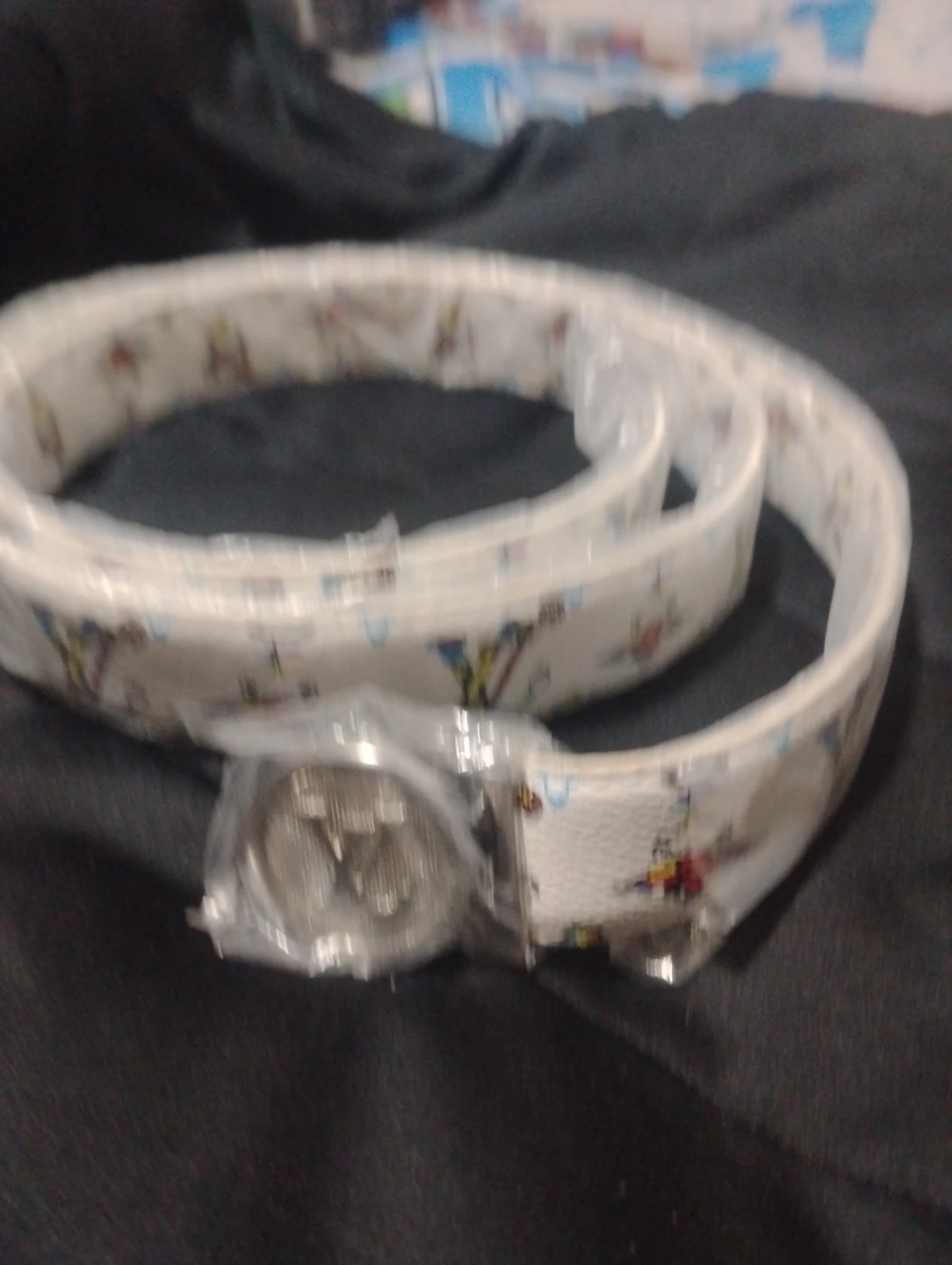 White Cartoon Print Belt  LV