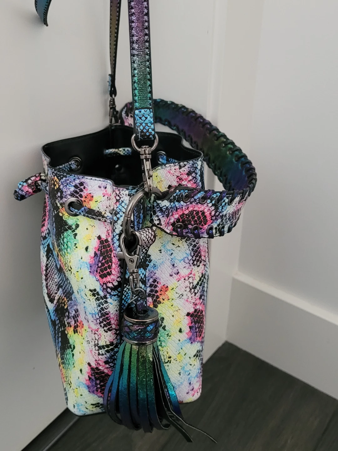 Aldo Multicolor Snake Print Bucket Bag - photo 4