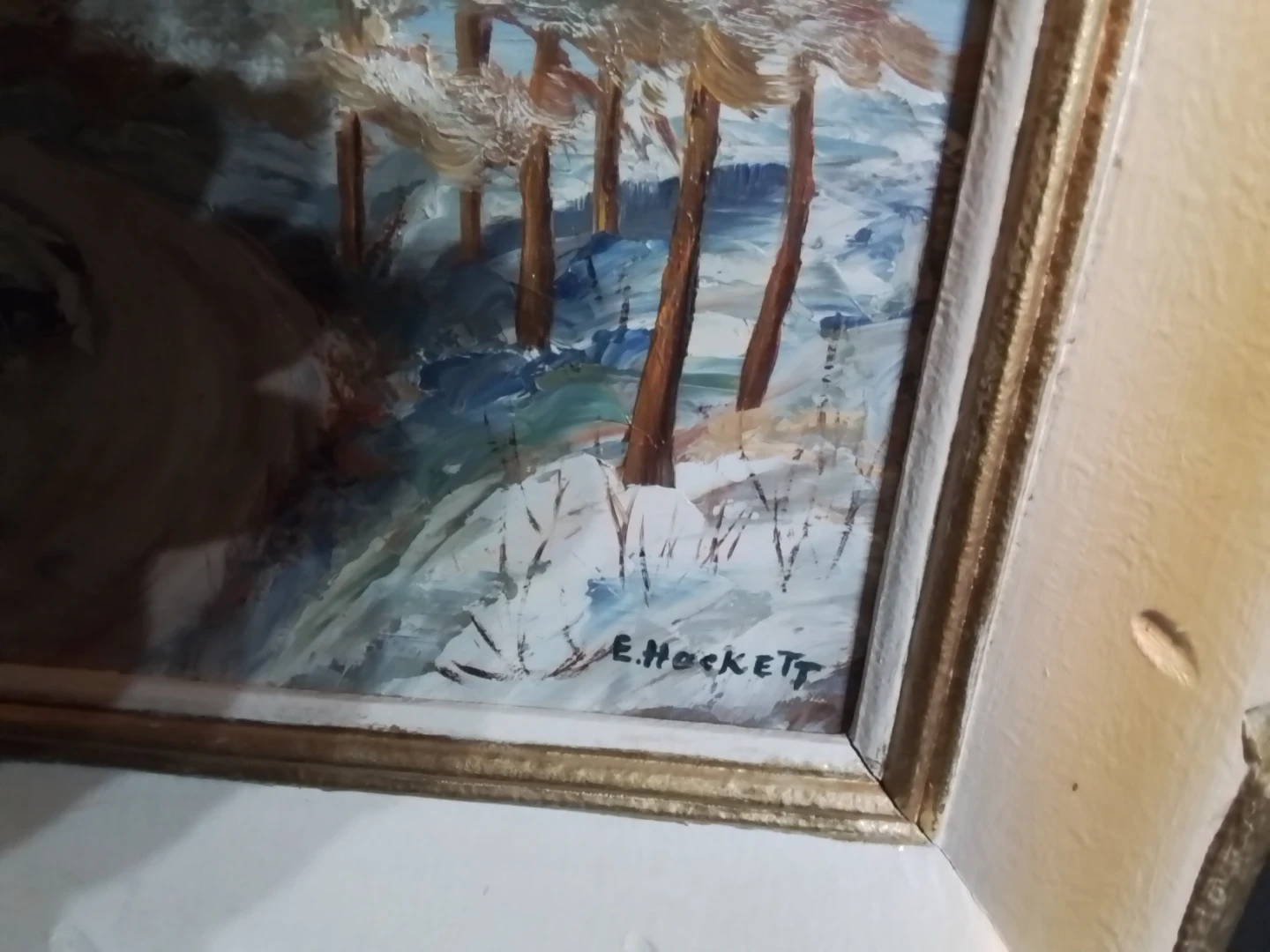 Vintage Winter Scene Oil Painting Signed E. Hackett 14.5x11.5" - photo 3