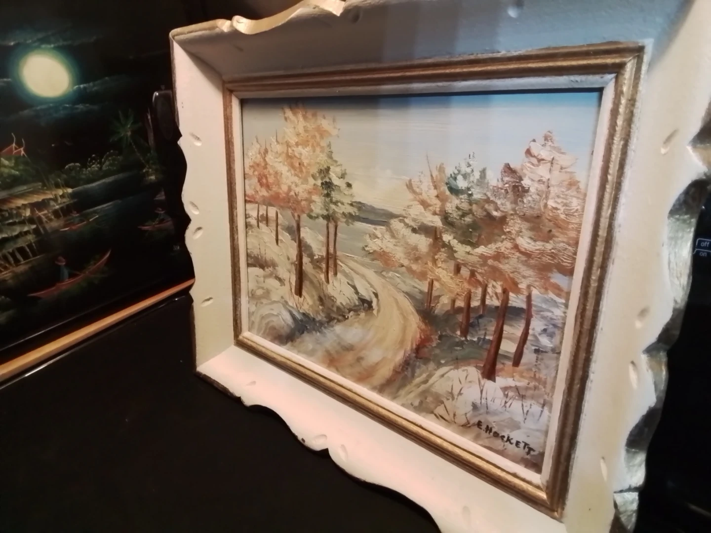Vintage Winter Scene Oil Painting Signed E. Hackett 14.5x11.5" - photo 4