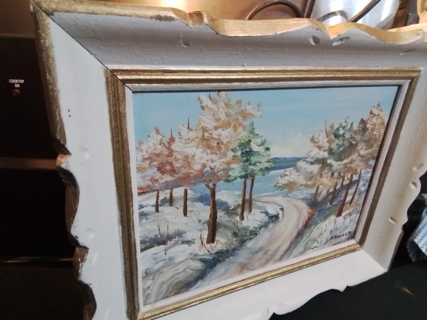 Vintage Winter Scene Oil Painting Signed E. Hackett 14.5x11.5" - photo 5