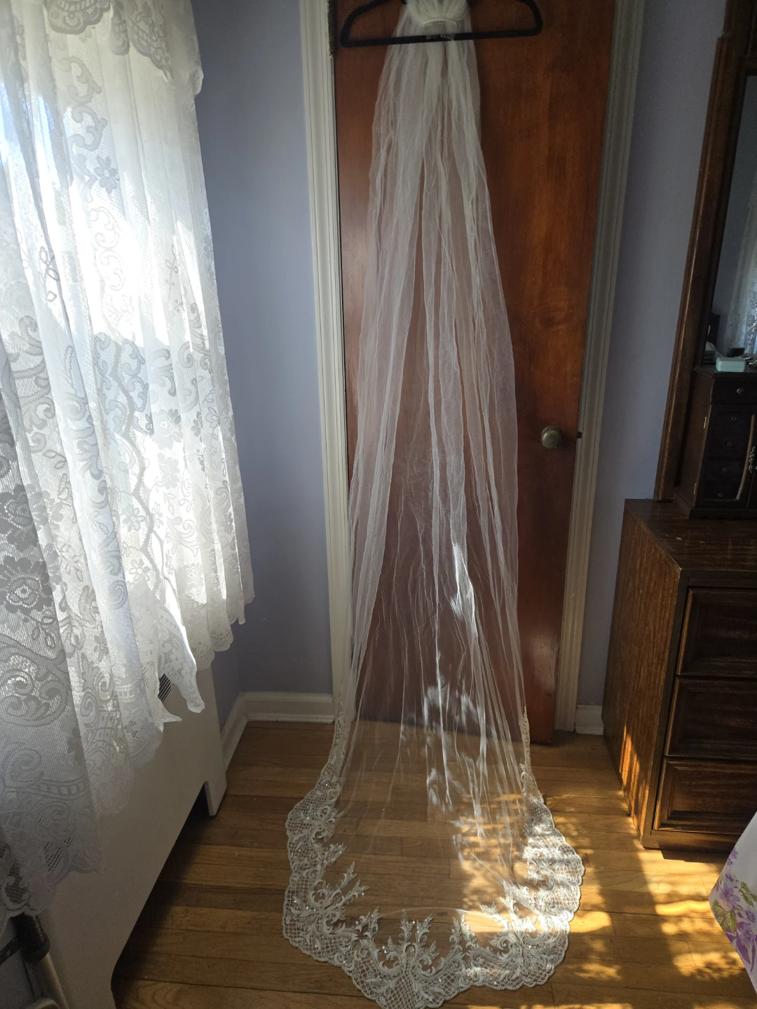 Ivory Lace Wedding Veil with Beading and Sequins