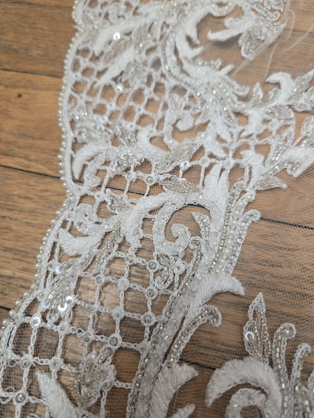 Ivory Lace Wedding Veil with Beading and Sequins - photo 2