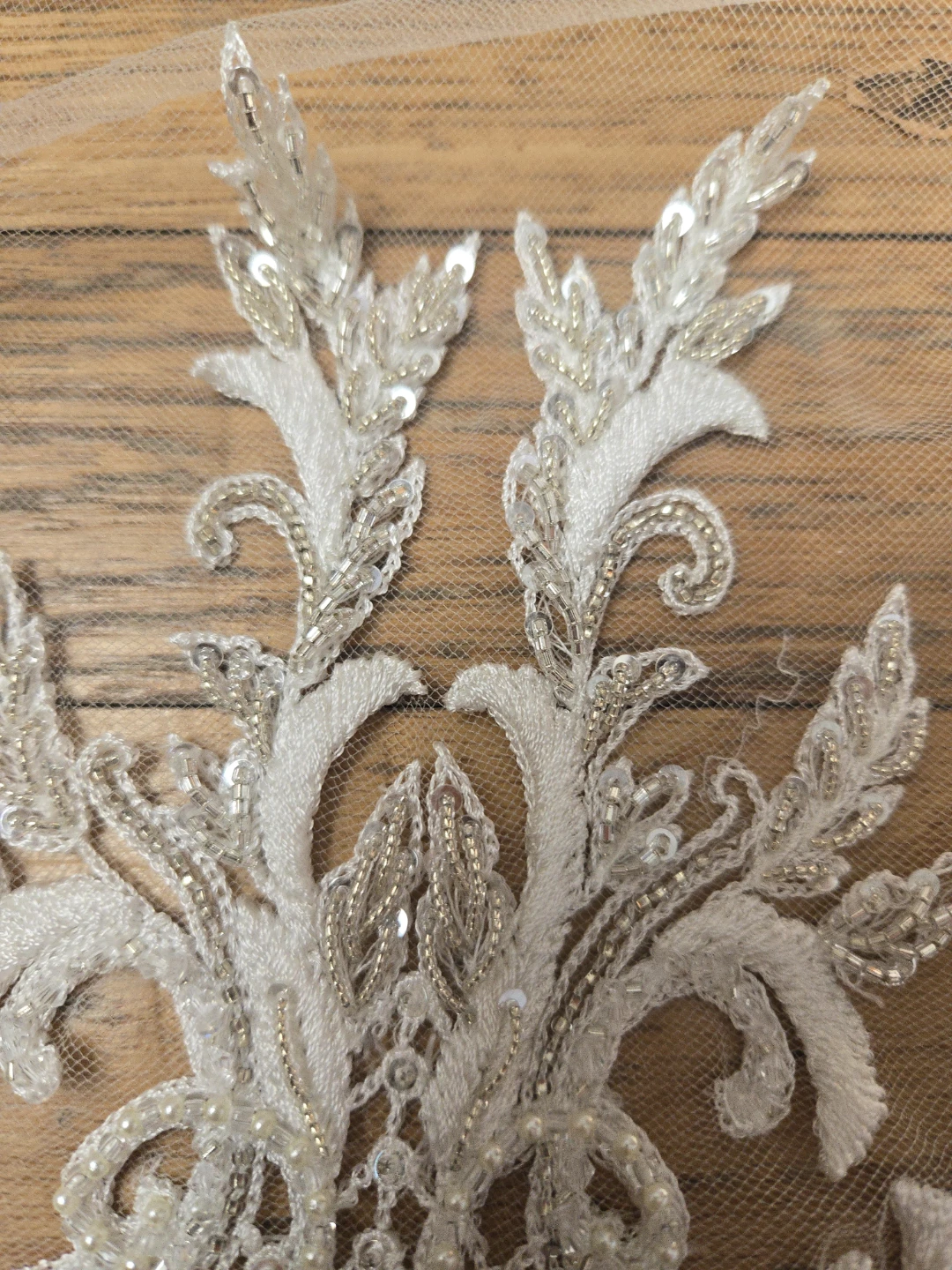 Ivory Lace Wedding Veil with Beading and Sequins - photo 3
