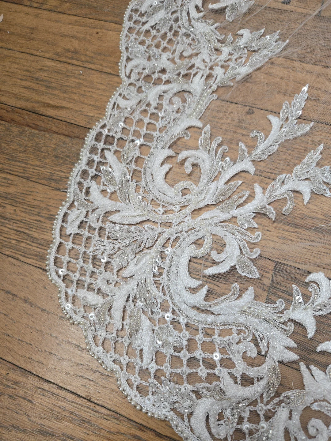 Ivory Lace Wedding Veil with Beading and Sequins - photo 4