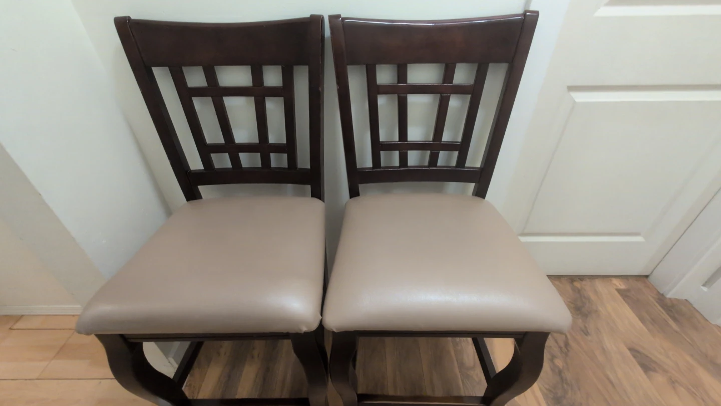 Dark Brown Wooden Bar Stools with Beige Cushions (Set of 2)