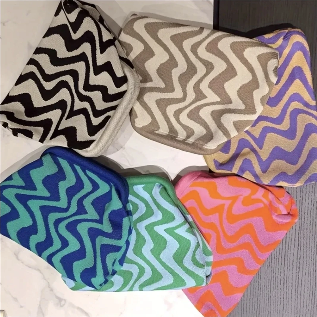 Retro Wave Heavy Knit Clutch Bag Slouchy Pouch Tote🧡 - photo 5