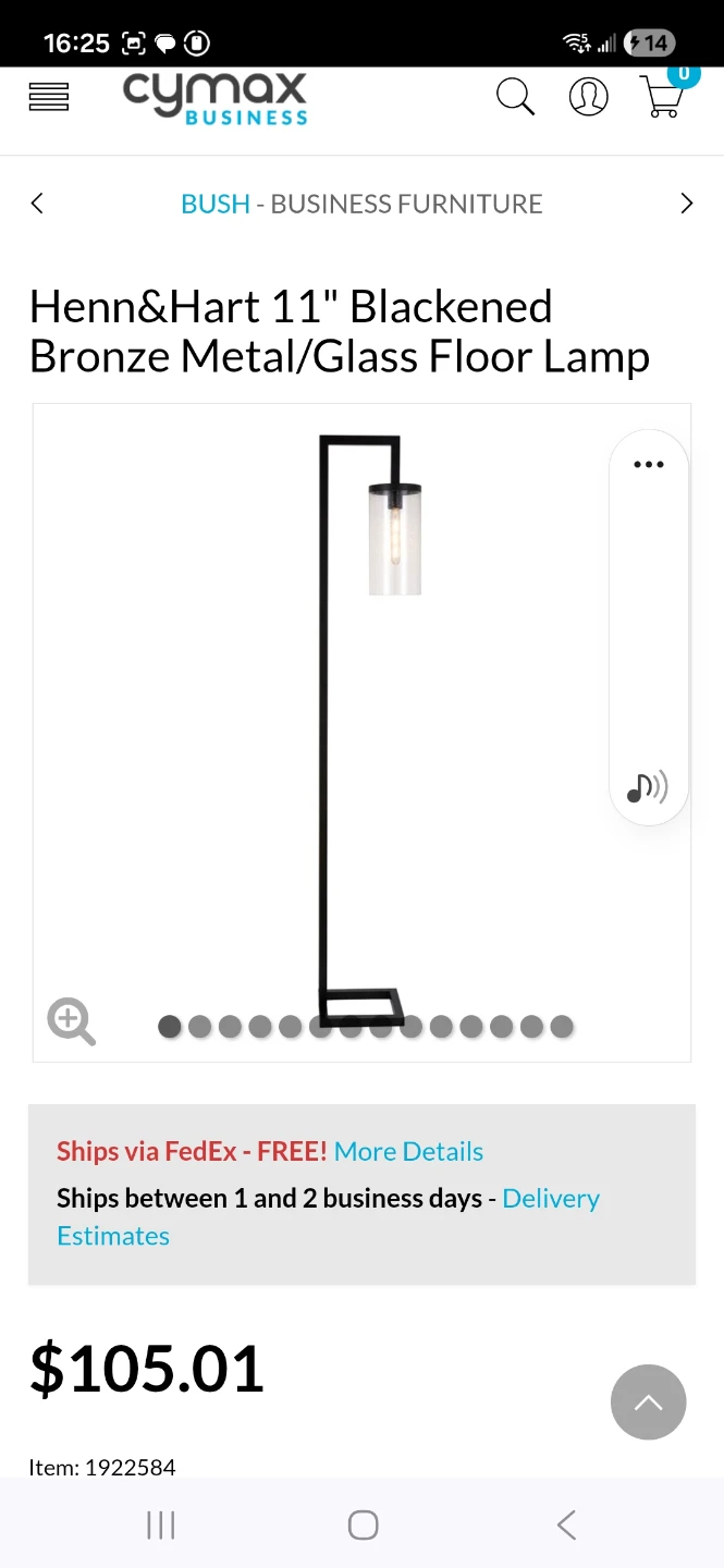 Henn&Hart 11" Blackened Bronze Metal/Glass Floor Lamp