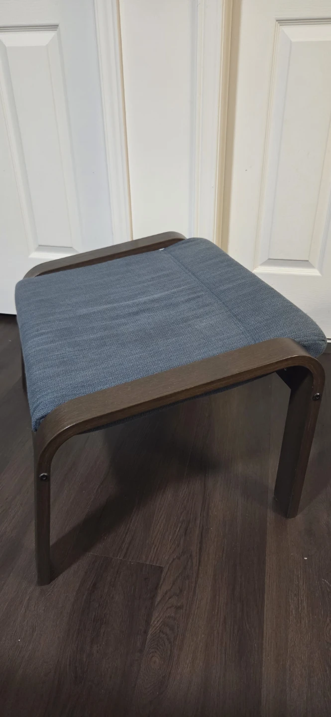 Blue Upholstered Ottoman with Wooden Frame