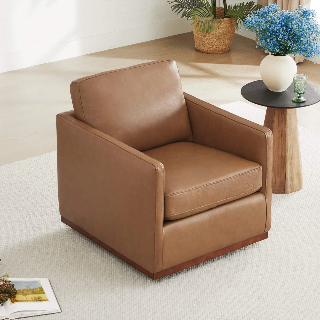 Brand New Brown Leather Swivel Armchair Accent Chair - photo 4