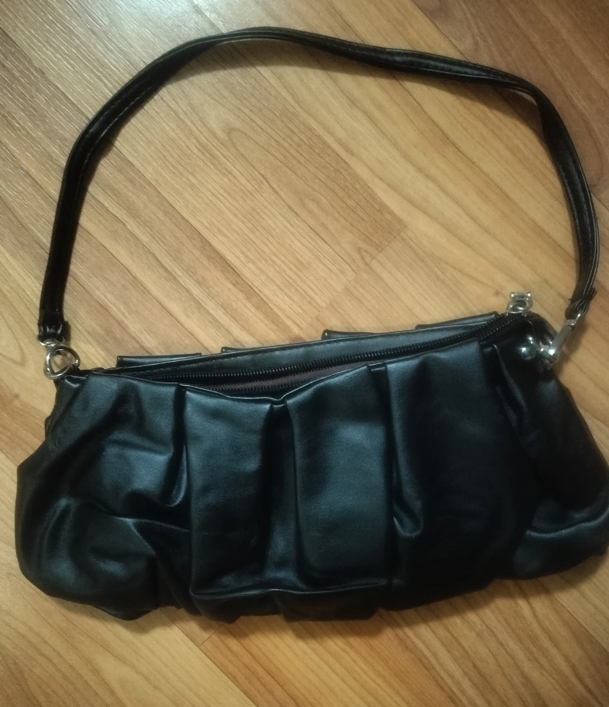 Black Pleated Shoulder Bag
