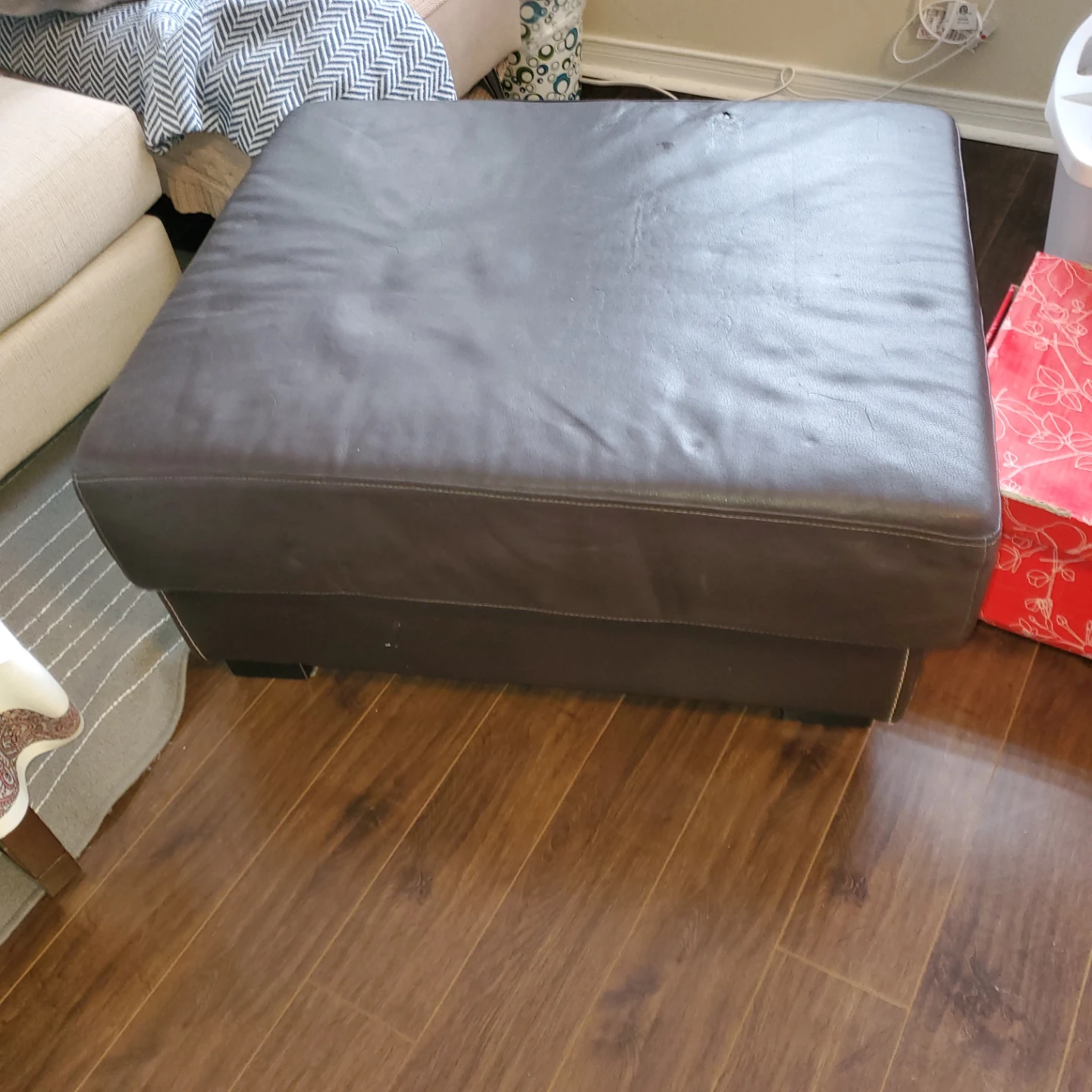 Brown Faux Leather Ottoman