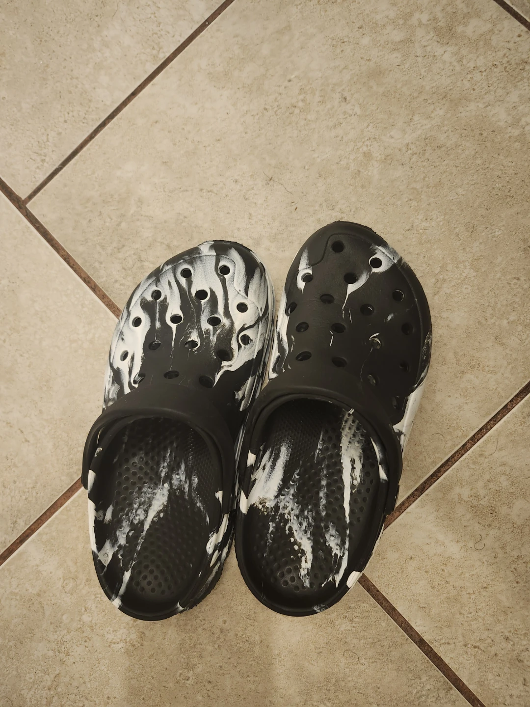 Crocs Clogs Black White Marble