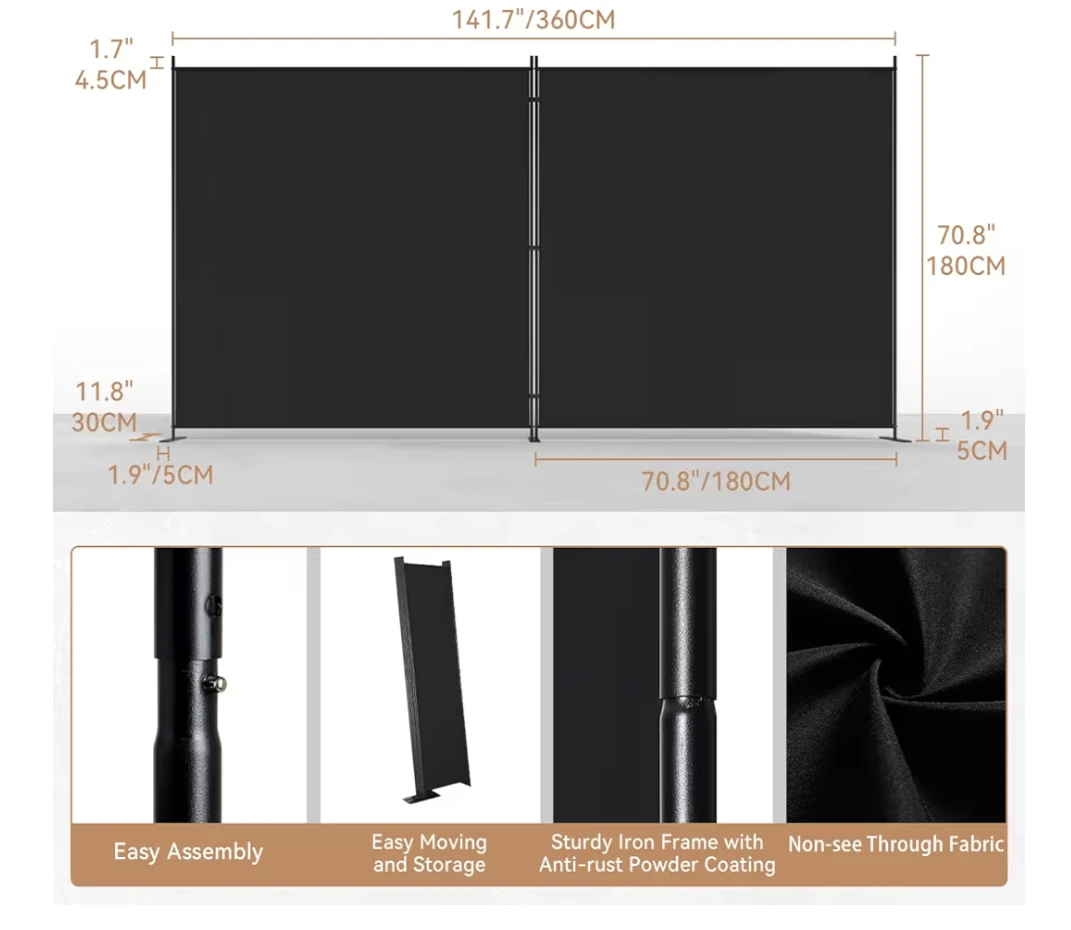 2-Panel Black Room Divider Screen - photo 2