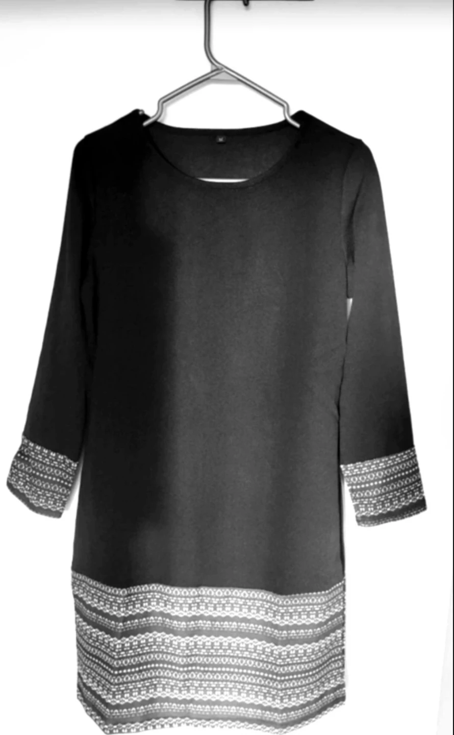 Black Tunic with Embroidered Trim - Size Medium