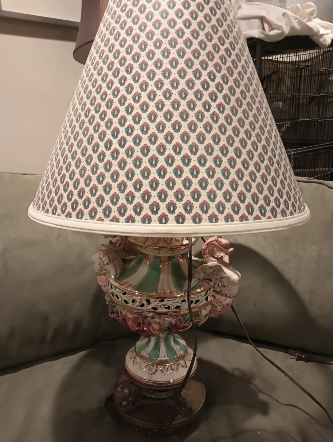Vintage Ceramic Figural Table Lamp with Dragon antique