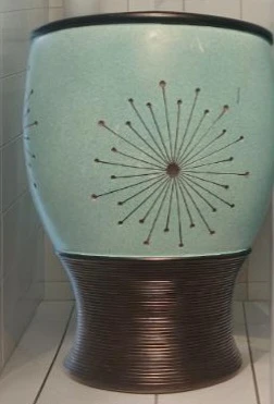 Daniel's Bath teal and bronze bathroom trash bin