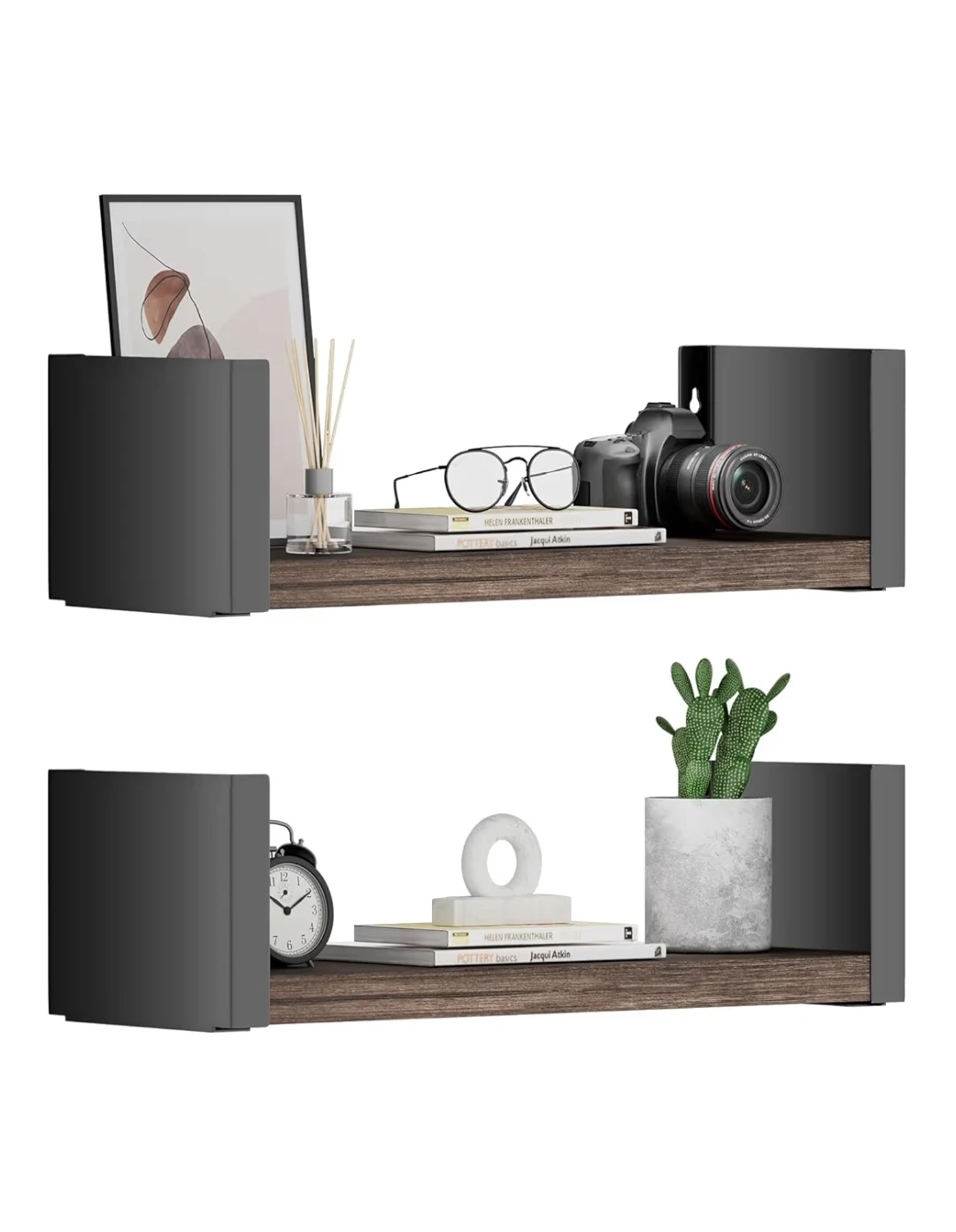 Rustic Floating Wall Shelves Set of 2 | 16” Wood & Metal