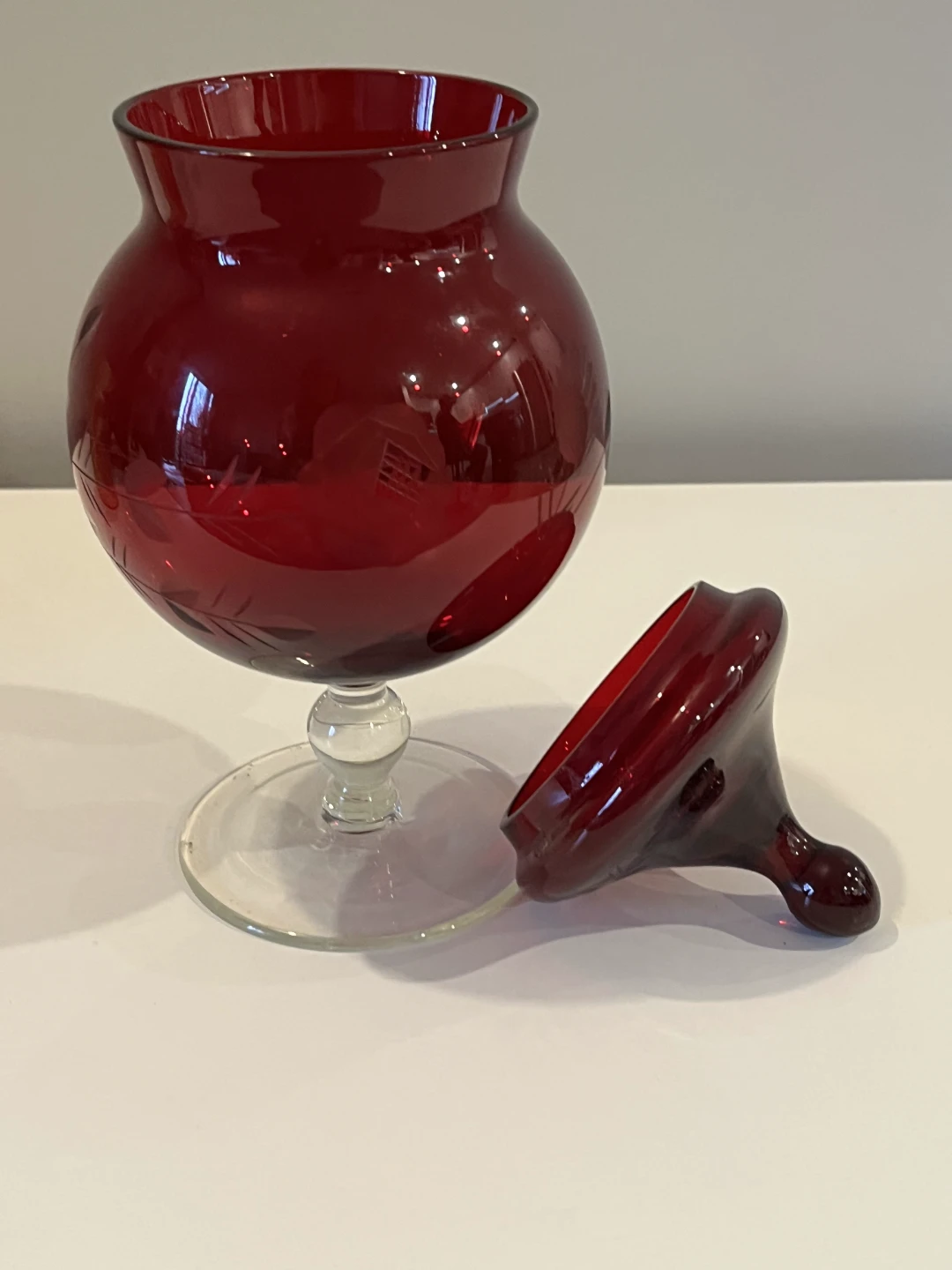 Vintage Cranberry Glass Dish with Lid