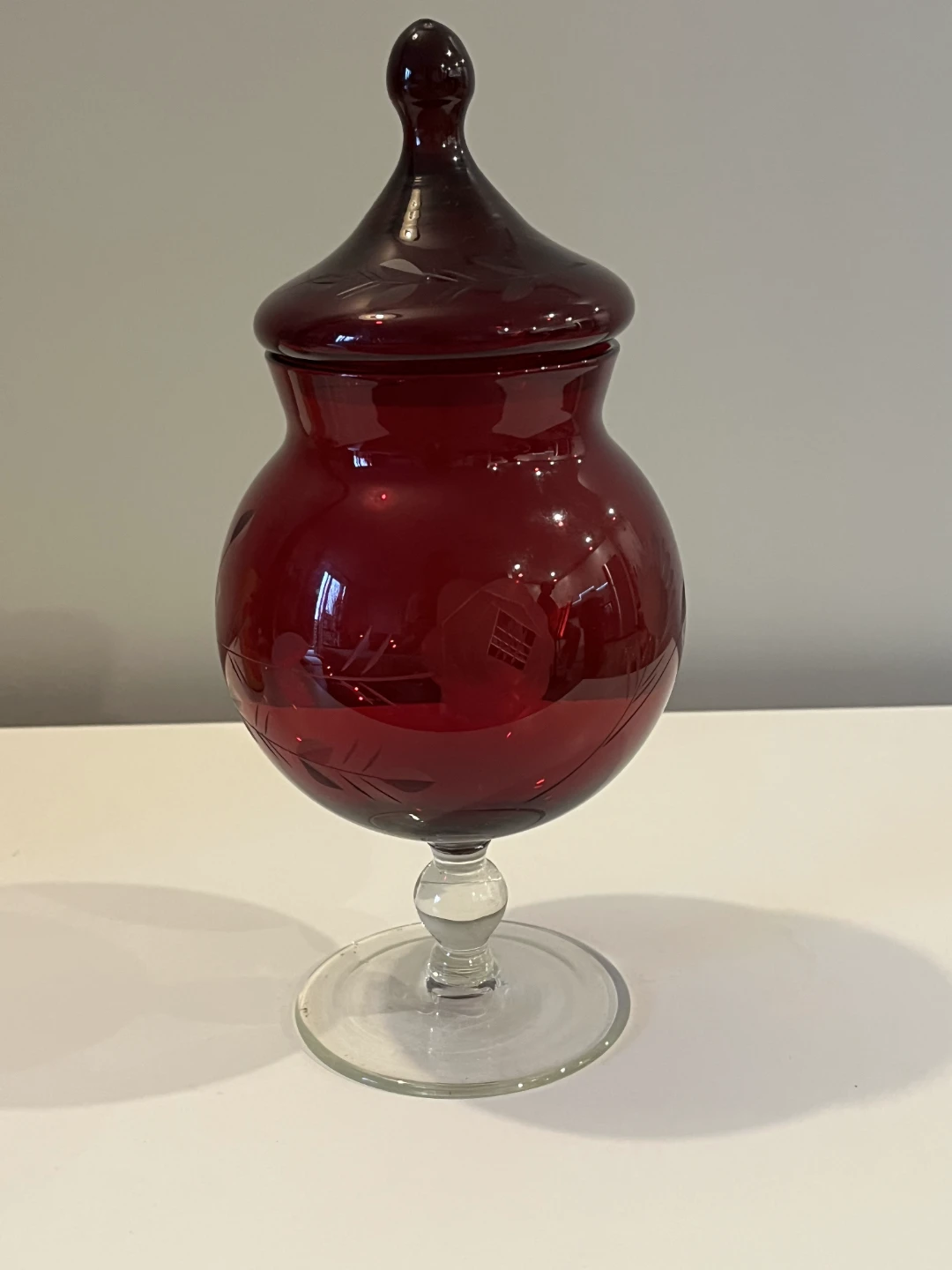 Vintage Cranberry Glass Dish with Lid - photo 2