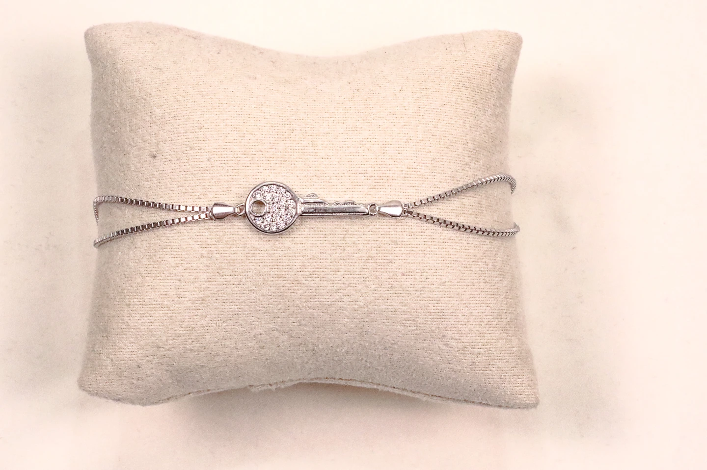 Silver Tone Key Bracelet with Crystals