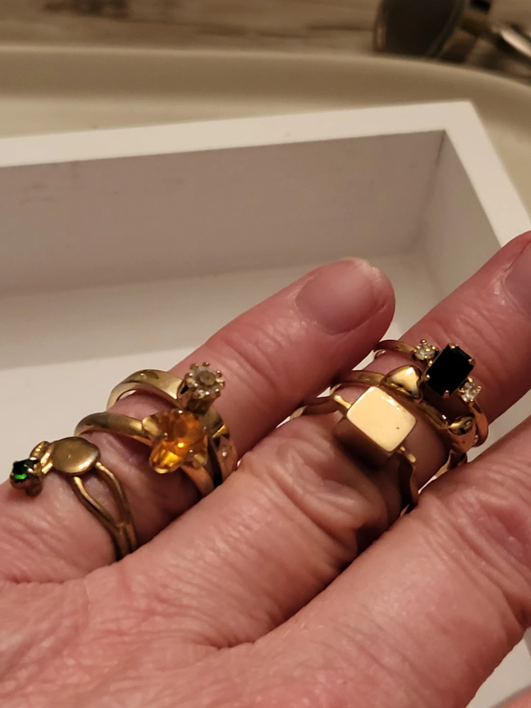 Assorted Gold-Tone Rings with Gemstones