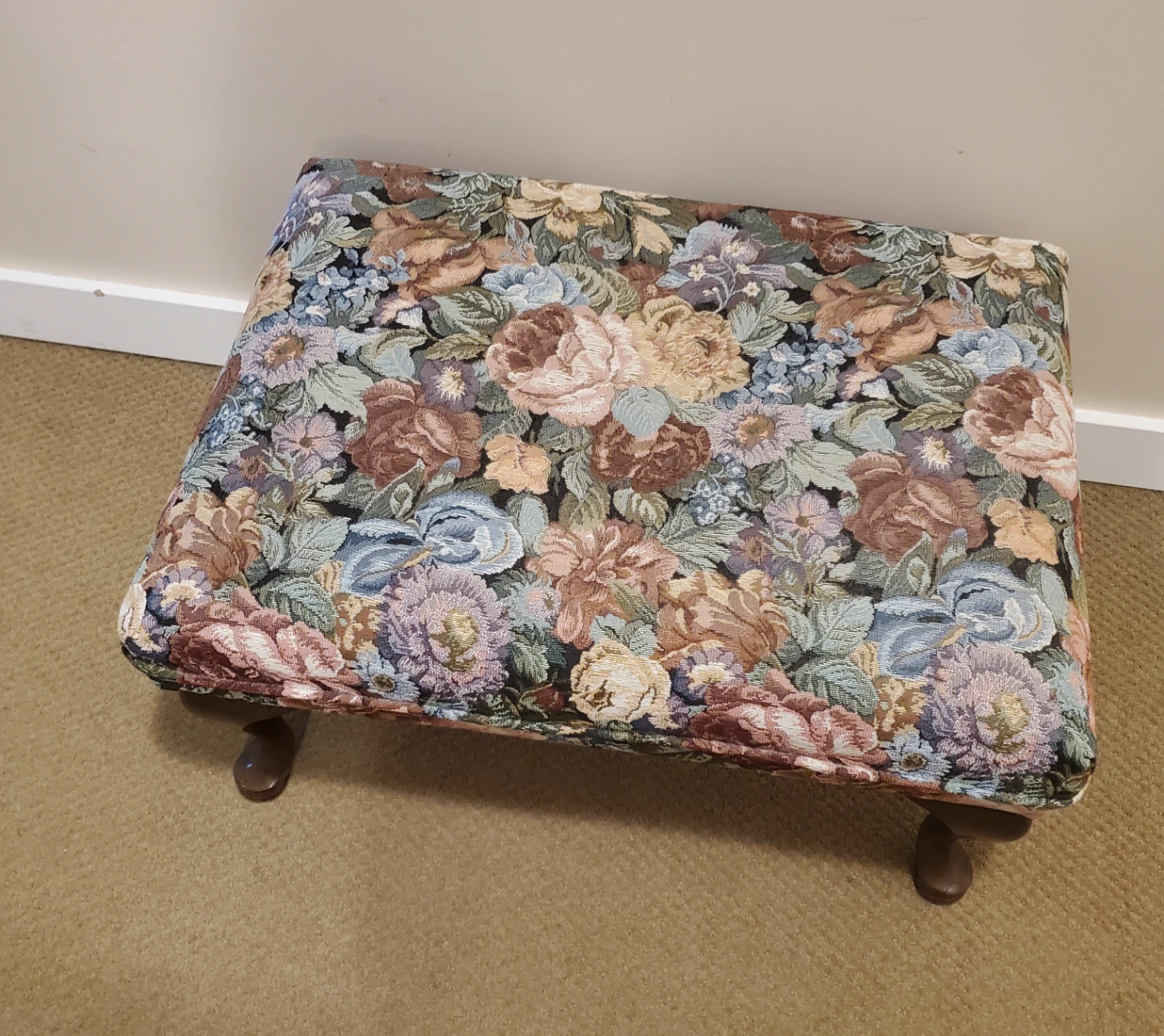 Floral Upholstered Ottoman Footstool