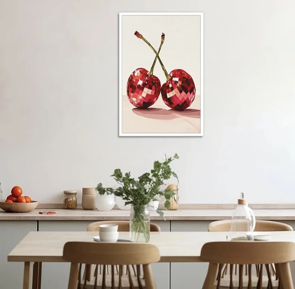 Funky Disco Cherries Canvas Wall Art  Framed 12"×16" - photo 2