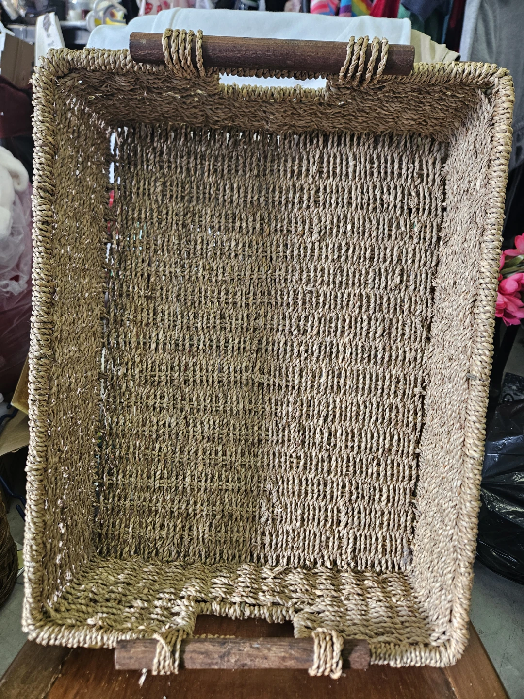 Woven Storage Basket with Wooden Handles