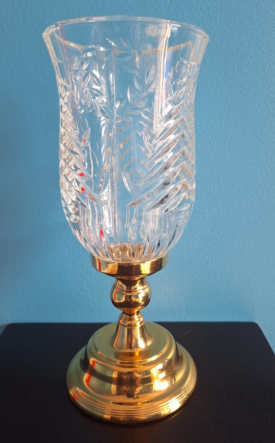 Vintagw Brass and Crystal Hurricane Candle Holder