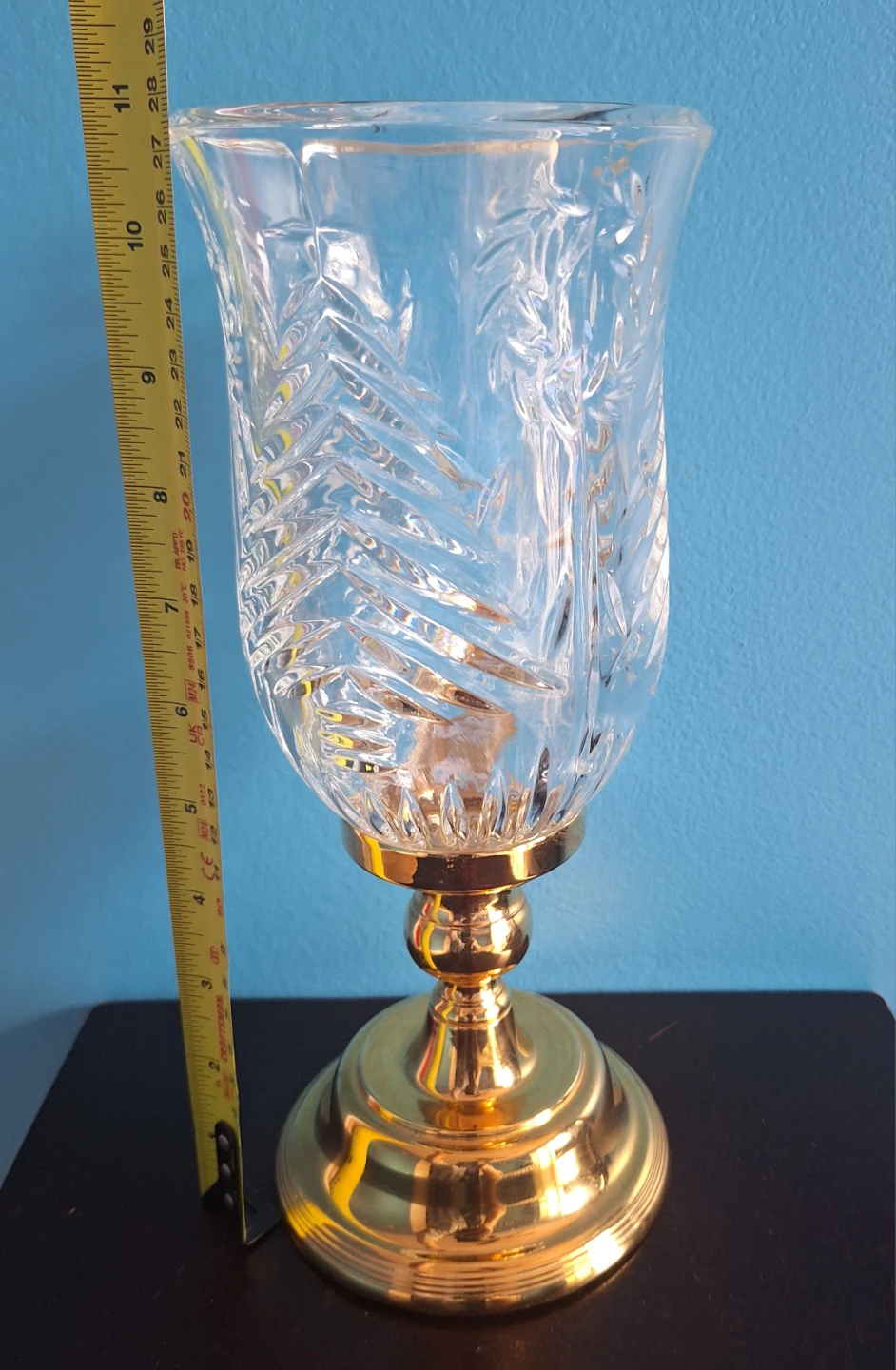Vintagw Brass and Crystal Hurricane Candle Holder - photo 3