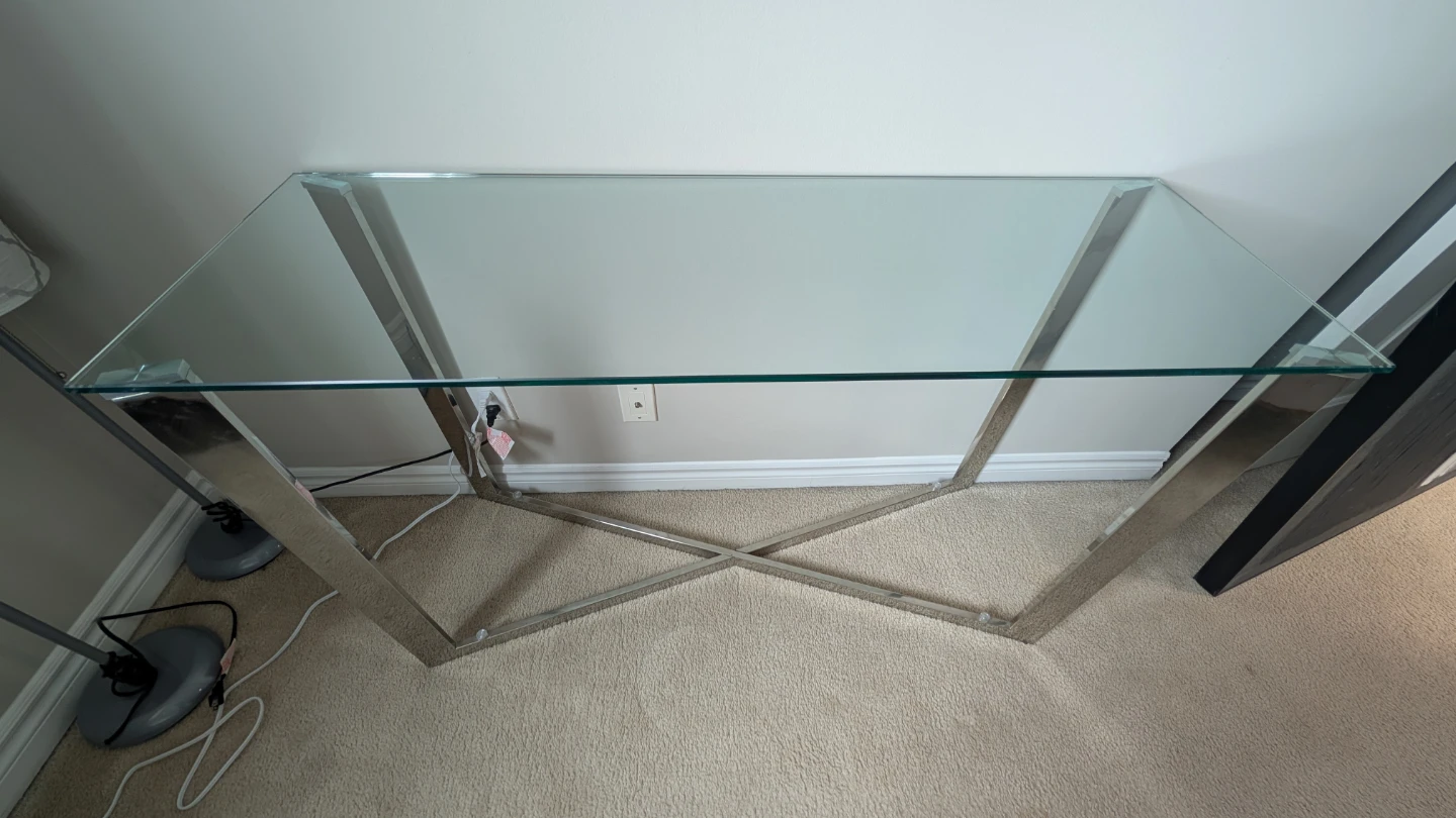 Glass Top Console Table with Chrome Base