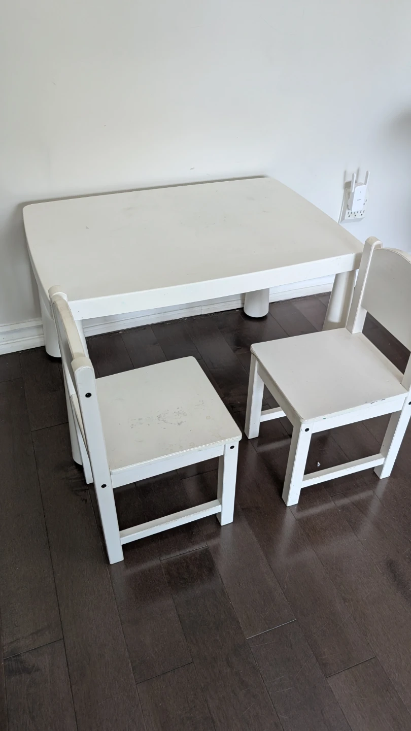 White Kids Table and 2 Chairs Set