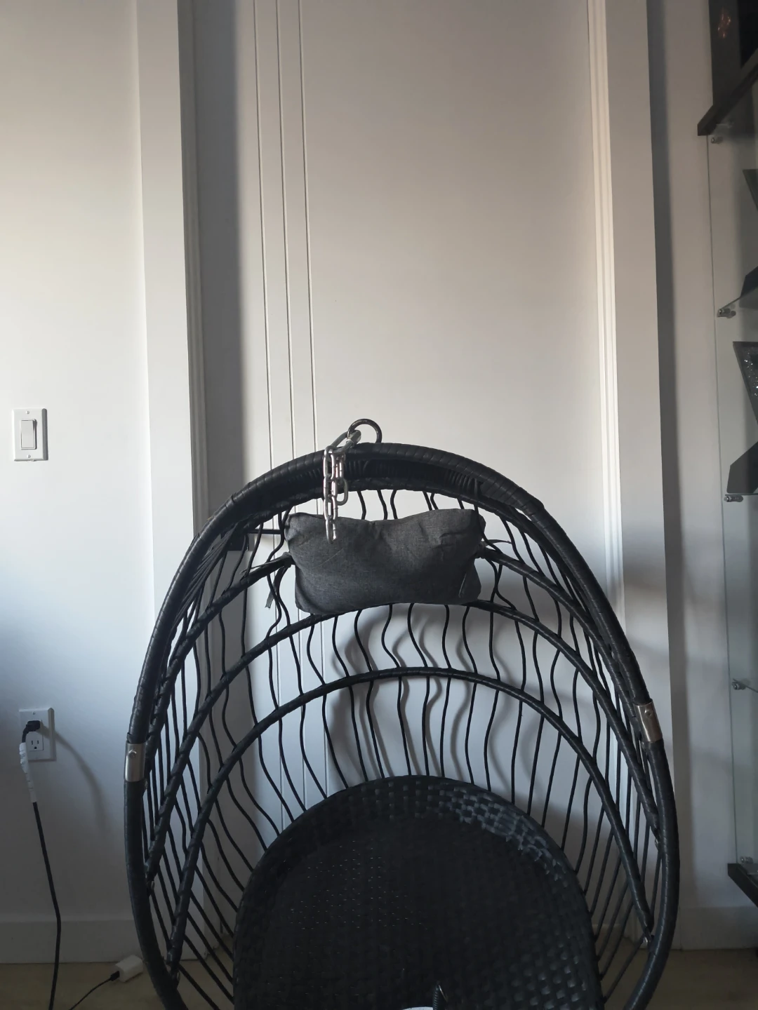 Black Wicker Hanging Egg Chair with Cushion - photo 2