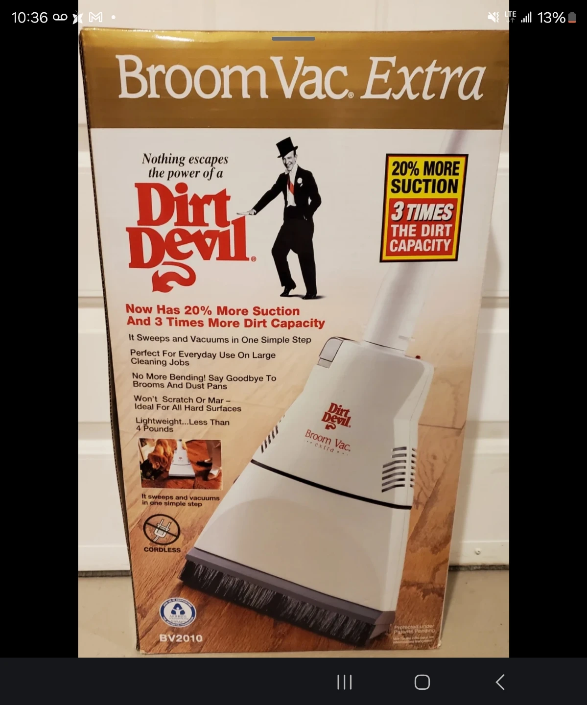 Dirt Devil Broom Vac Extra BV2010 Cordless Vacuum