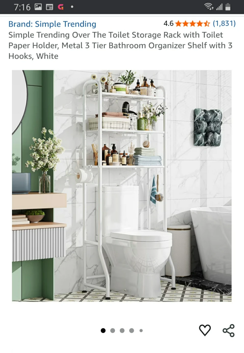 Simple Trending 3 Tier Bathroom Organizer Shelf - White