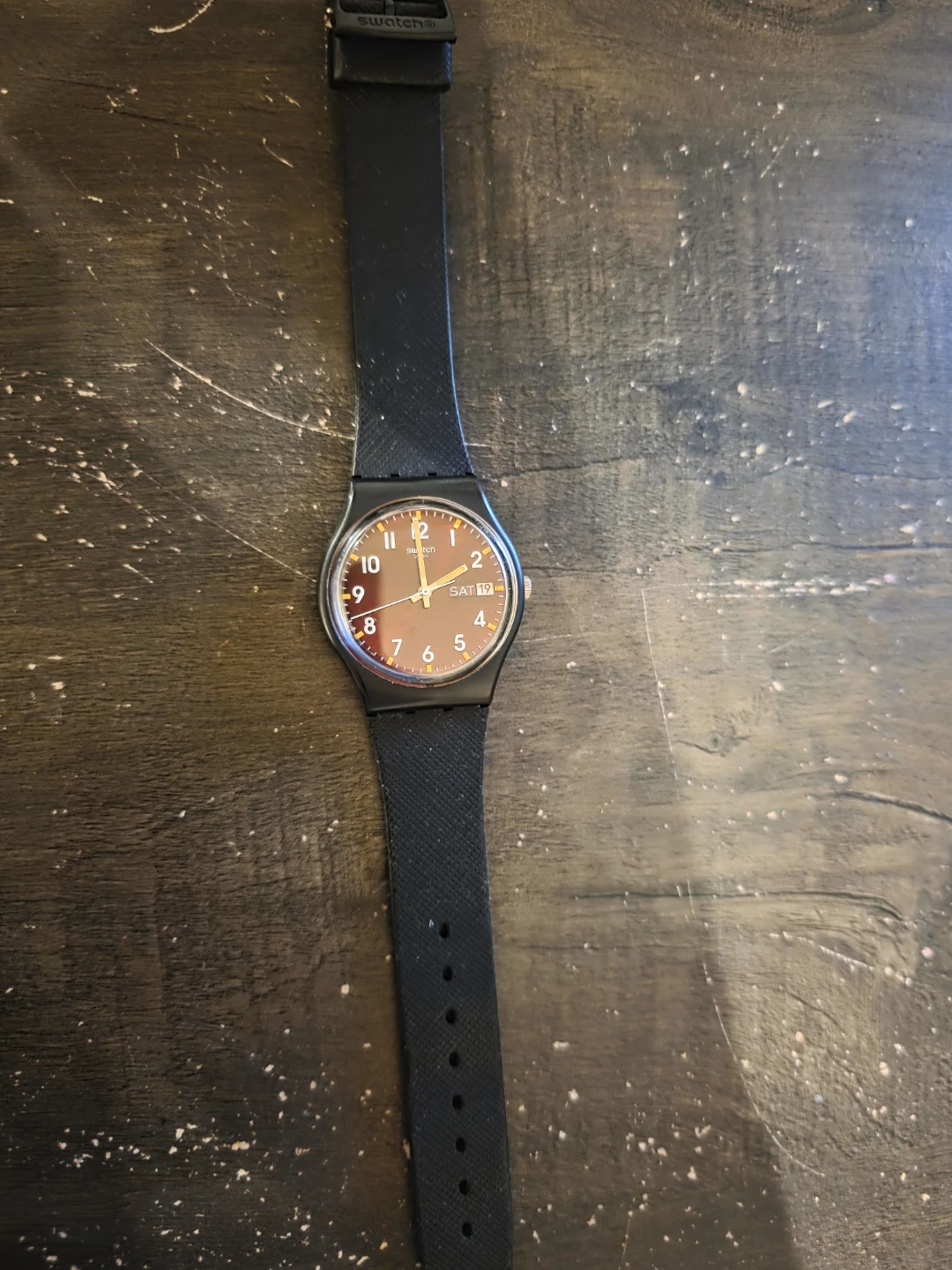 Swatch Watch - Black Strap, Brown Face