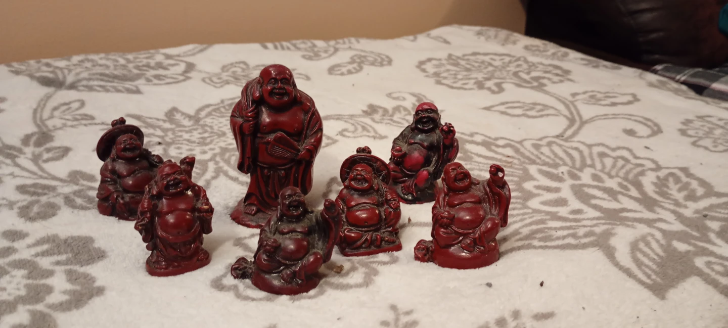 Set of 7 Red Laughing Buddha Statues